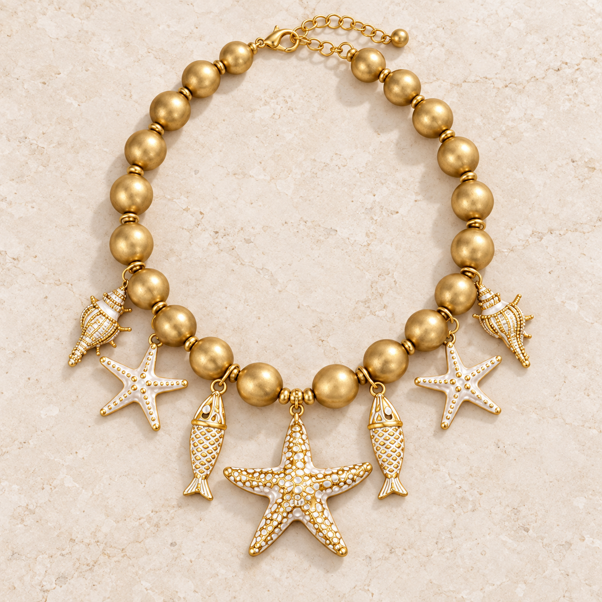 White & Gold Coastal Charm Statement Necklace