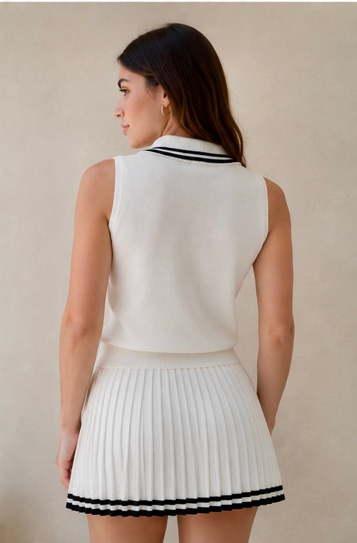 Women’s Knit Polo Top & Pleated Skirt Set
