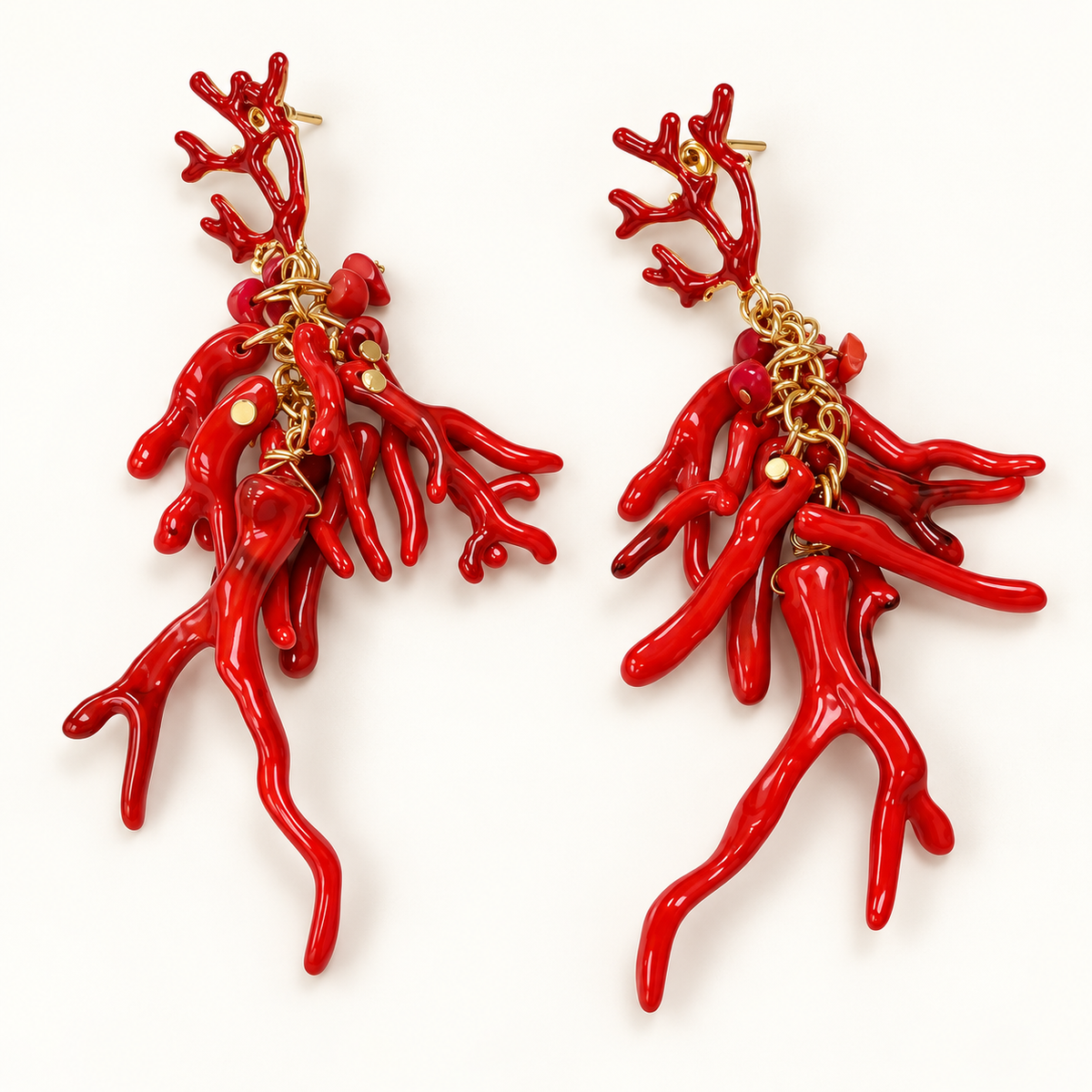 Red Coral Statement Earrings