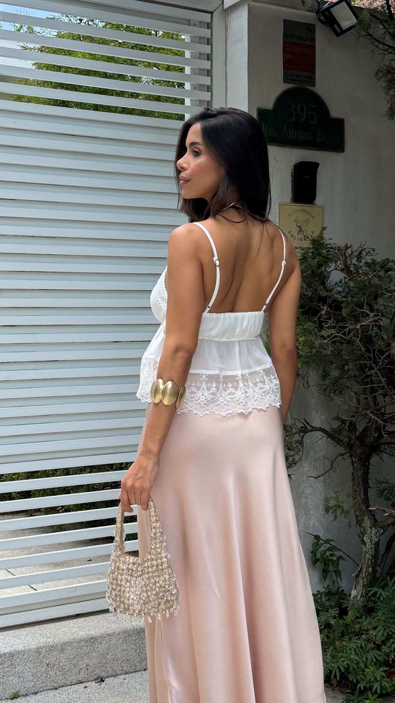 White lace-trim camisole top