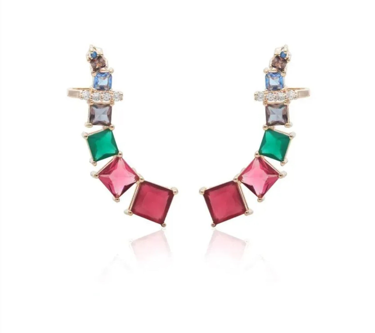 Gold-Plated Ear Cuff Earrings with Colorful Crystals
