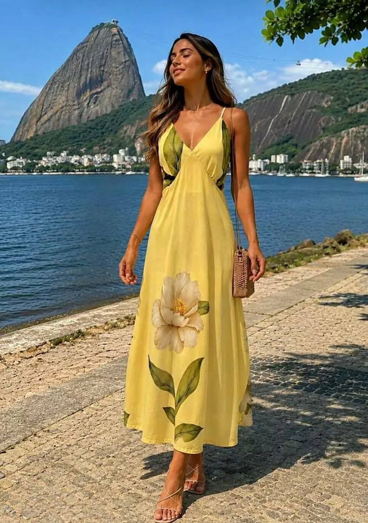 Yellow Floral V-Neck Maxi Dress