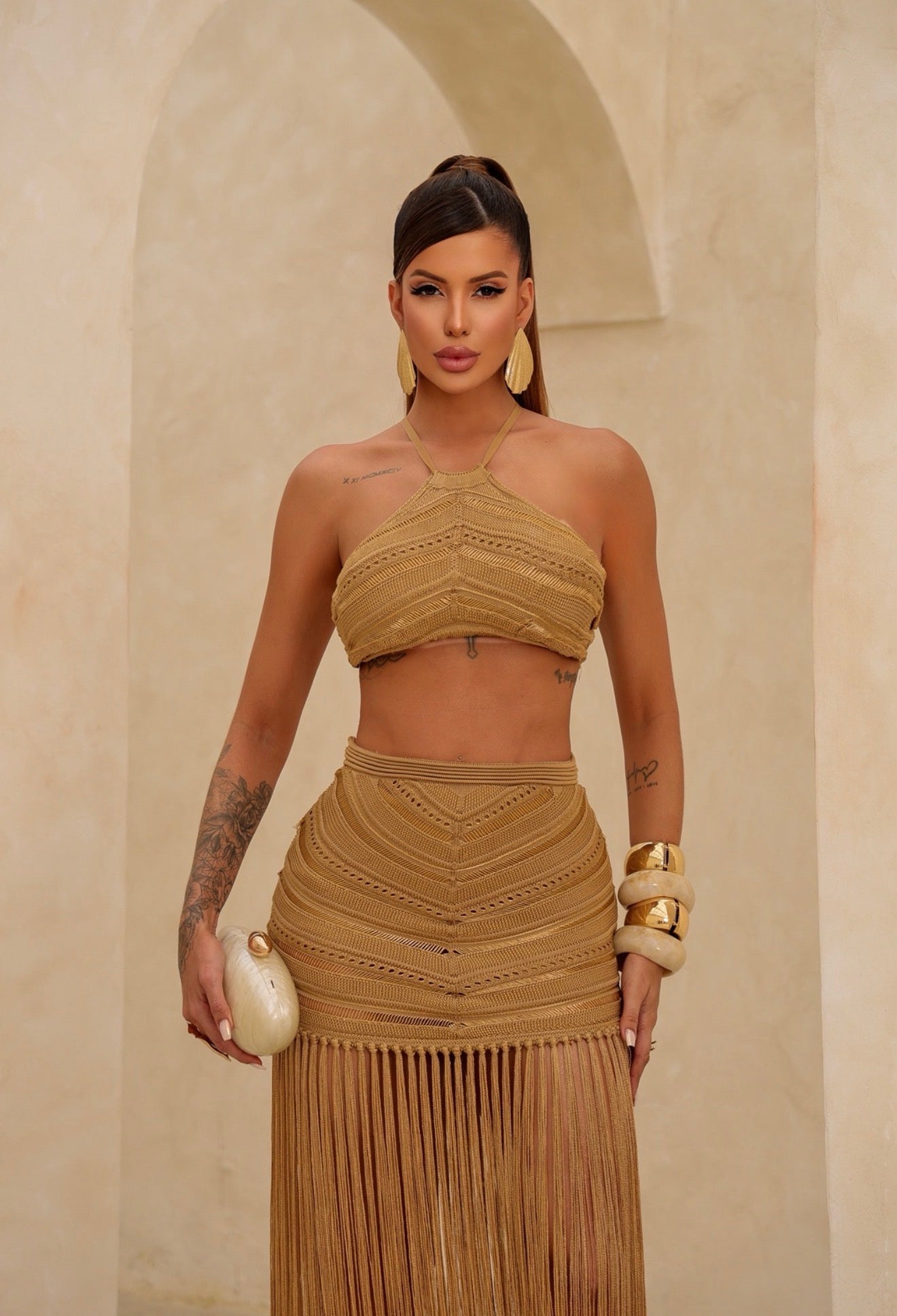 Gold Rayon Set with Long Fringe