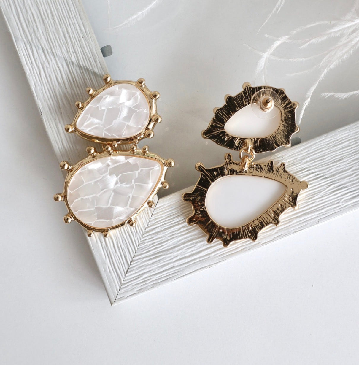 Gold Plated Cream Pearl Earrings with Gold Details