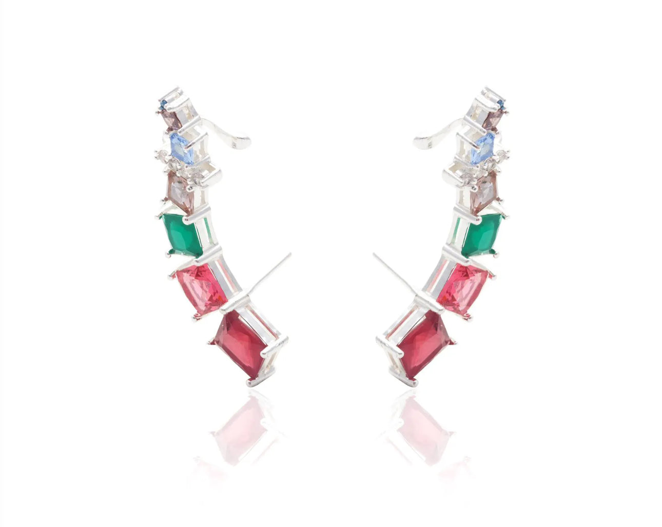 Ear Cuff Earrings with Colorful Crystals