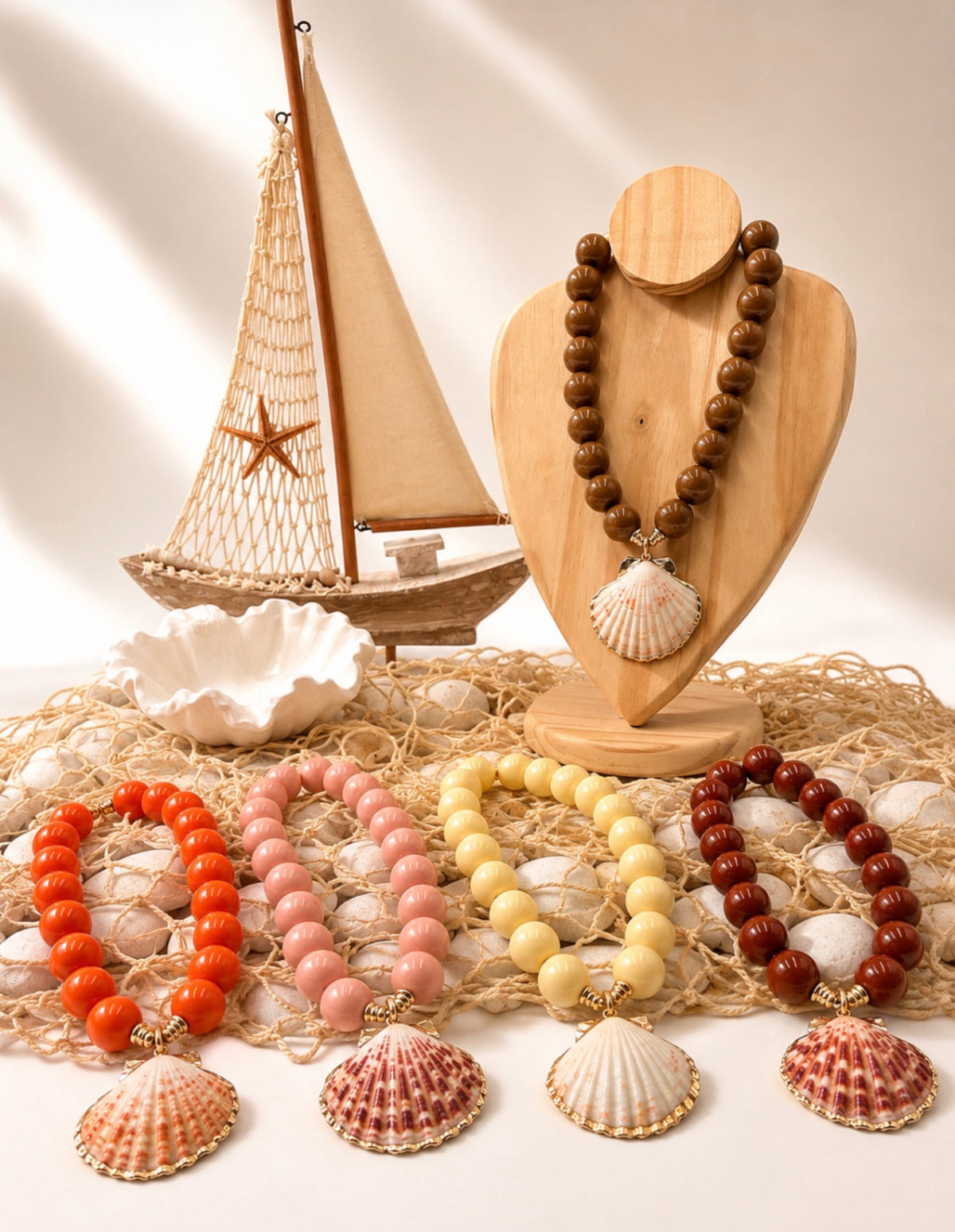 Terracotta Coastal Shell Statement Necklace