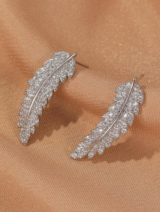 Fashionable And Delicate Feminine Feather Jewelry Women Luxury CZ Earrings