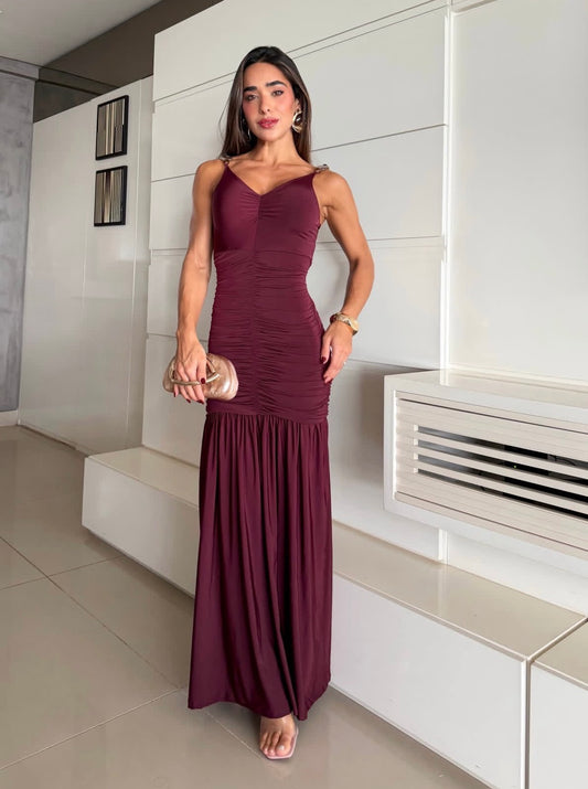 LAURA BURGANDY Jersey Maxi DRESS