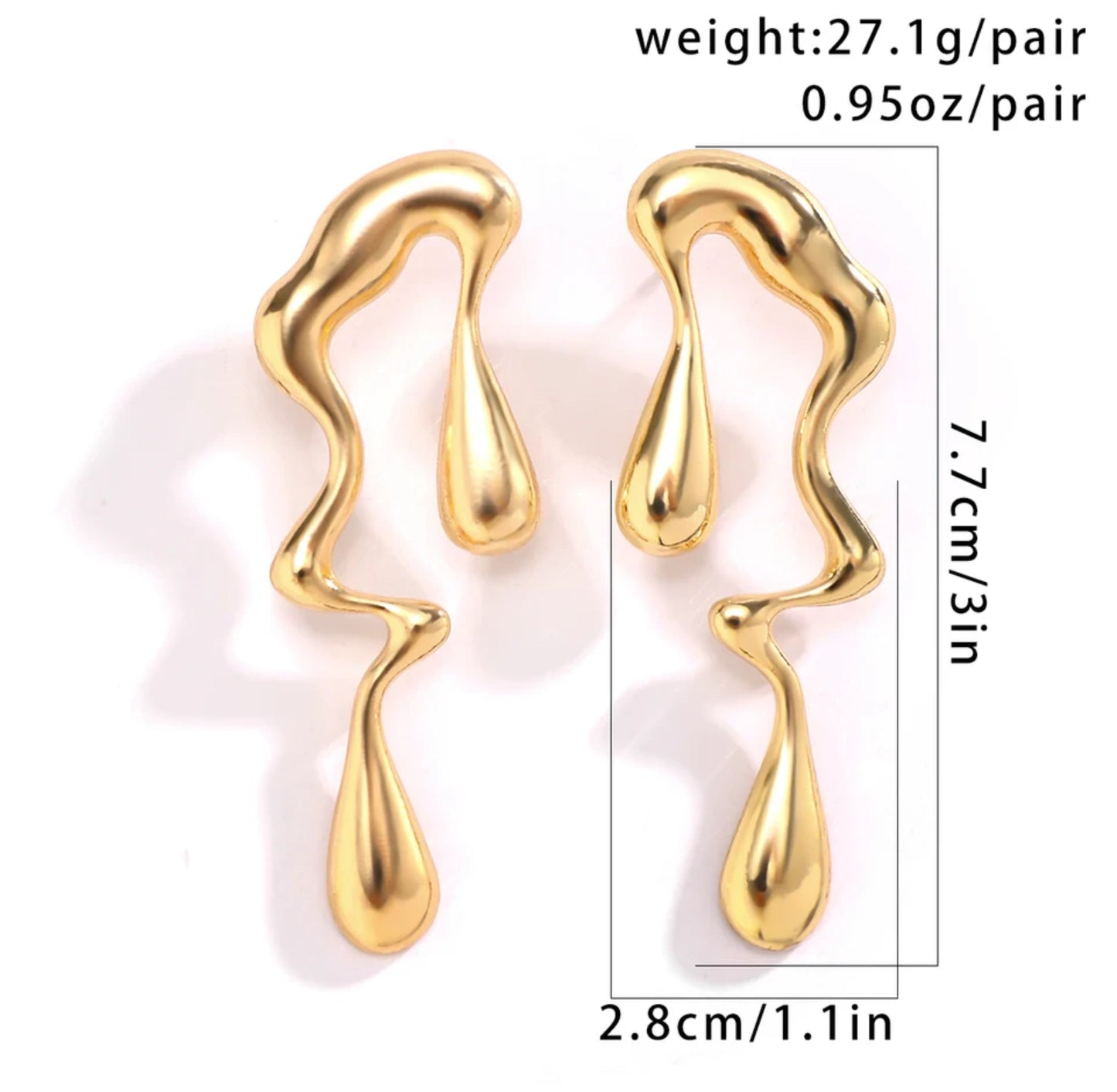 Gold Abstract Curved Drop Statement Earrings