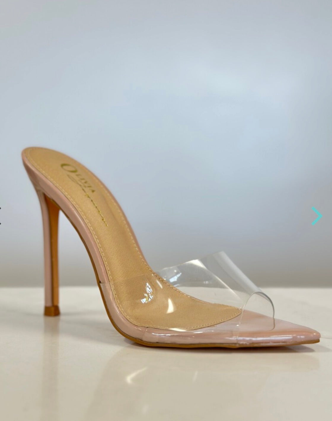 Blush Nude Clear Strap Stiletto Mule Heels