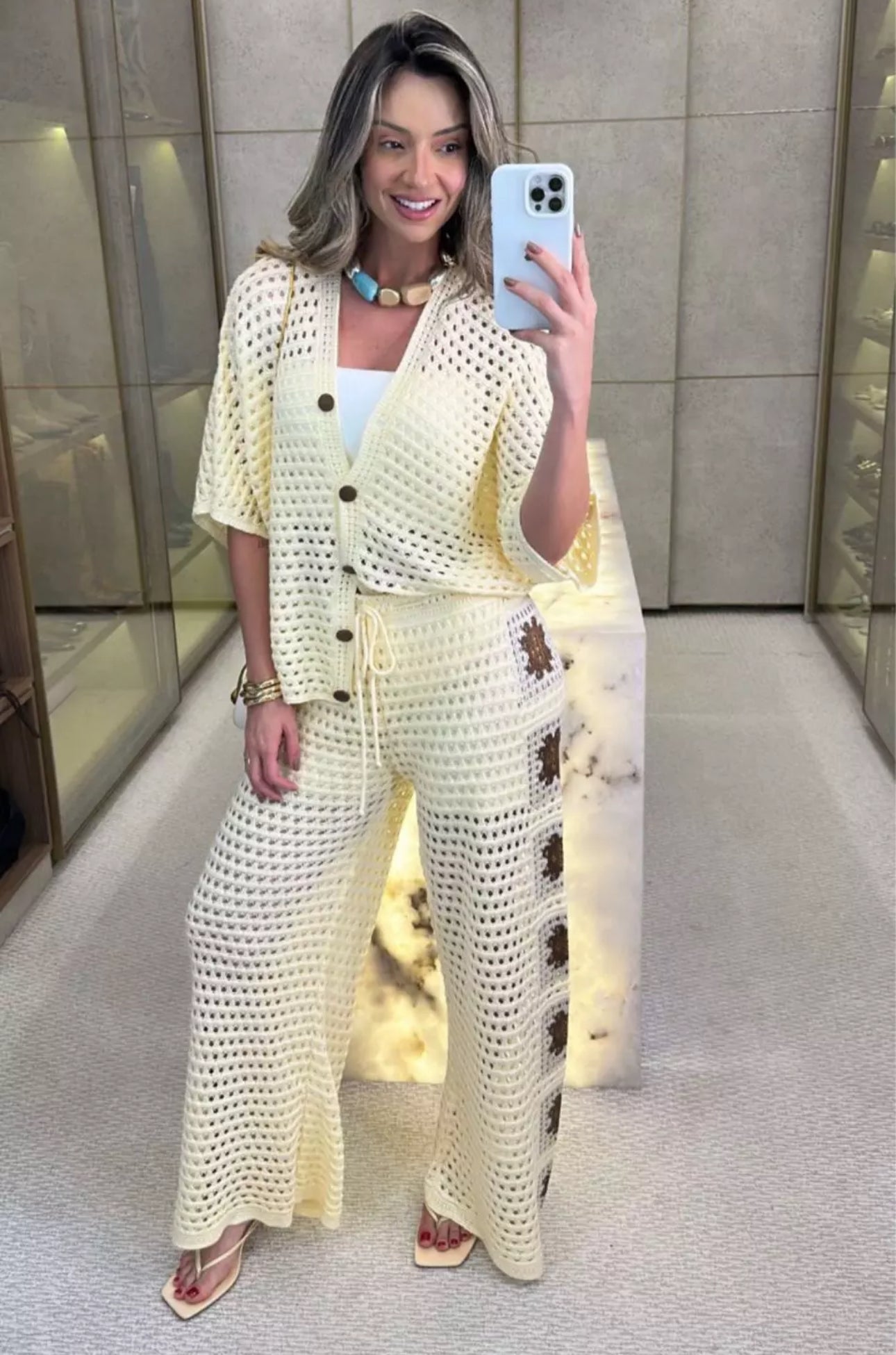 FLOWER KNITTED PANTS SET