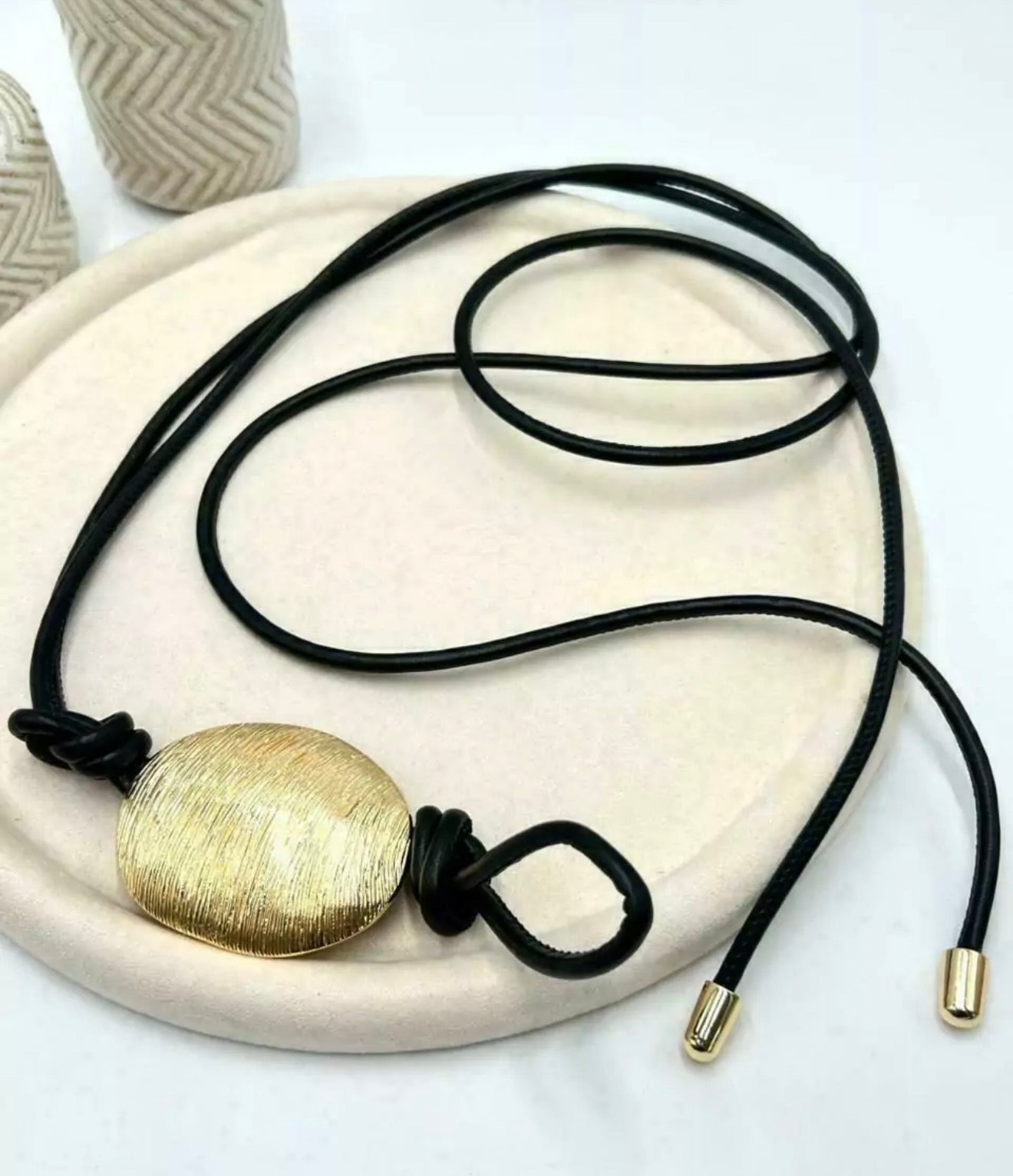 Women's Leather Cord Belt with Organic Gold Detail