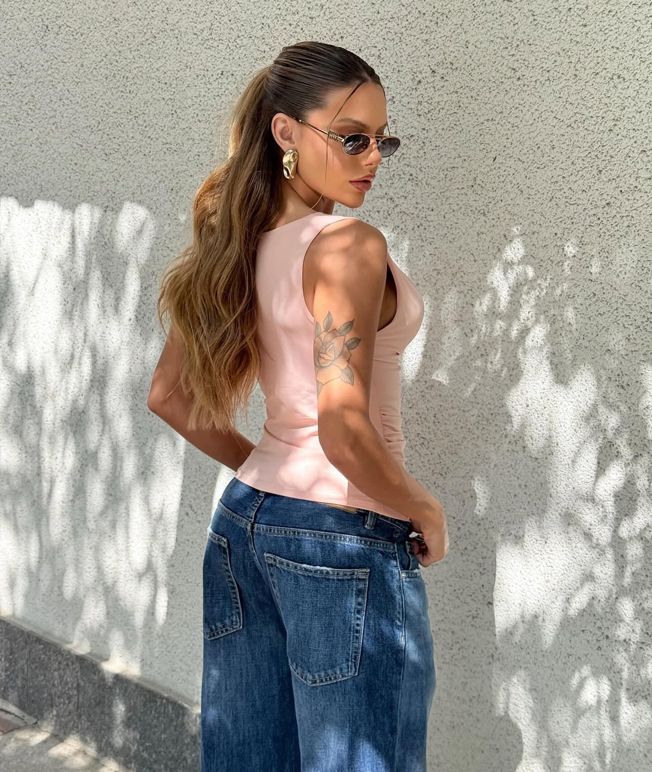 Ruffled Polyamide Blouse w/ Boba Collar