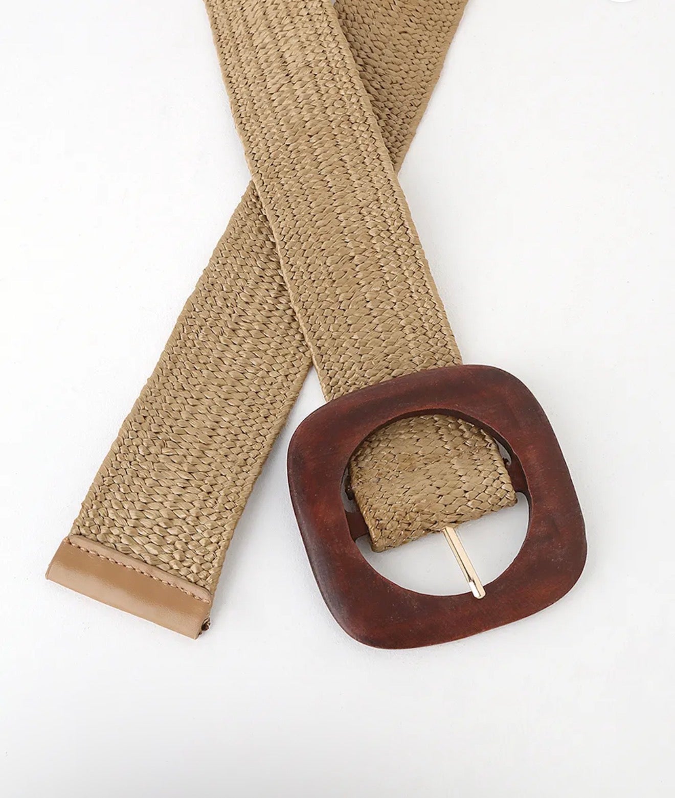 STRAW BELT W/WOOD BUCKLE