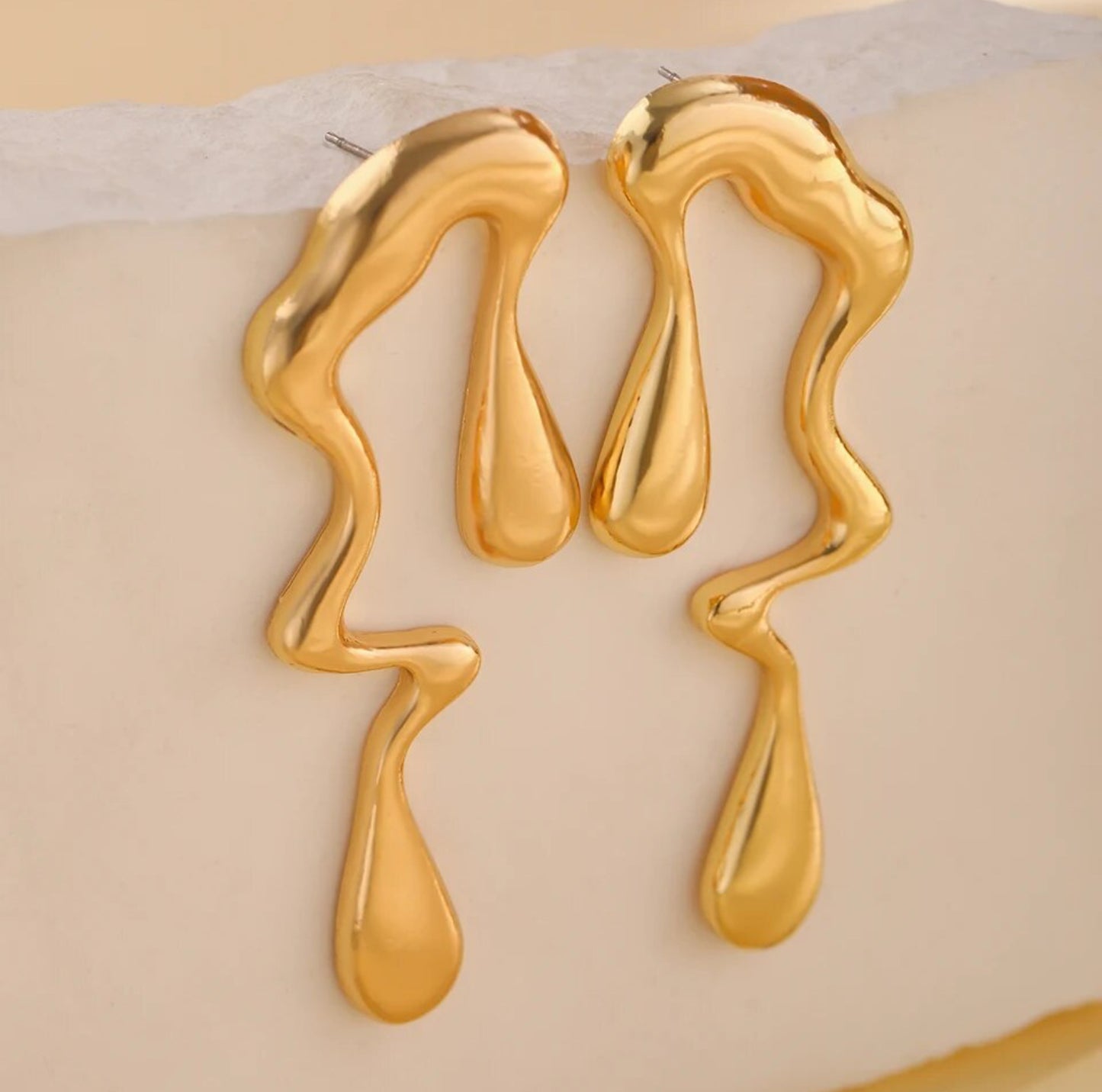 Gold Abstract Curved Drop Statement Earrings