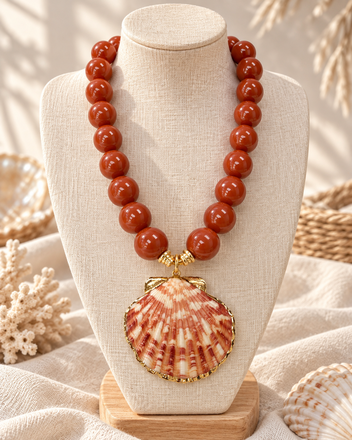 Terracotta Coastal Shell Statement Necklace