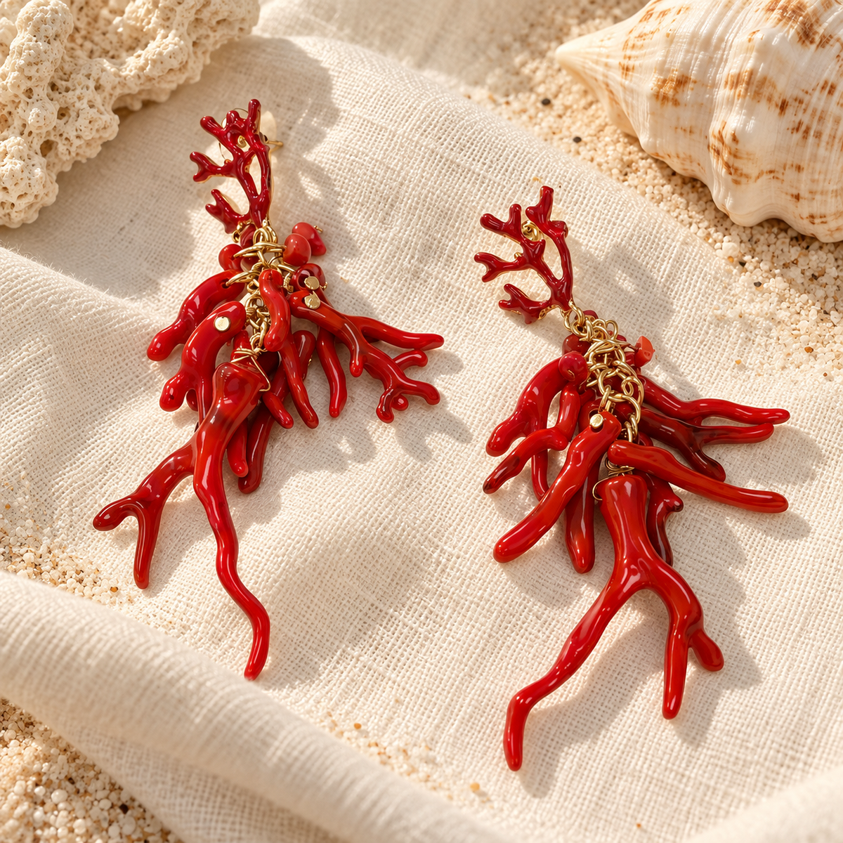Red Coral Statement Earrings