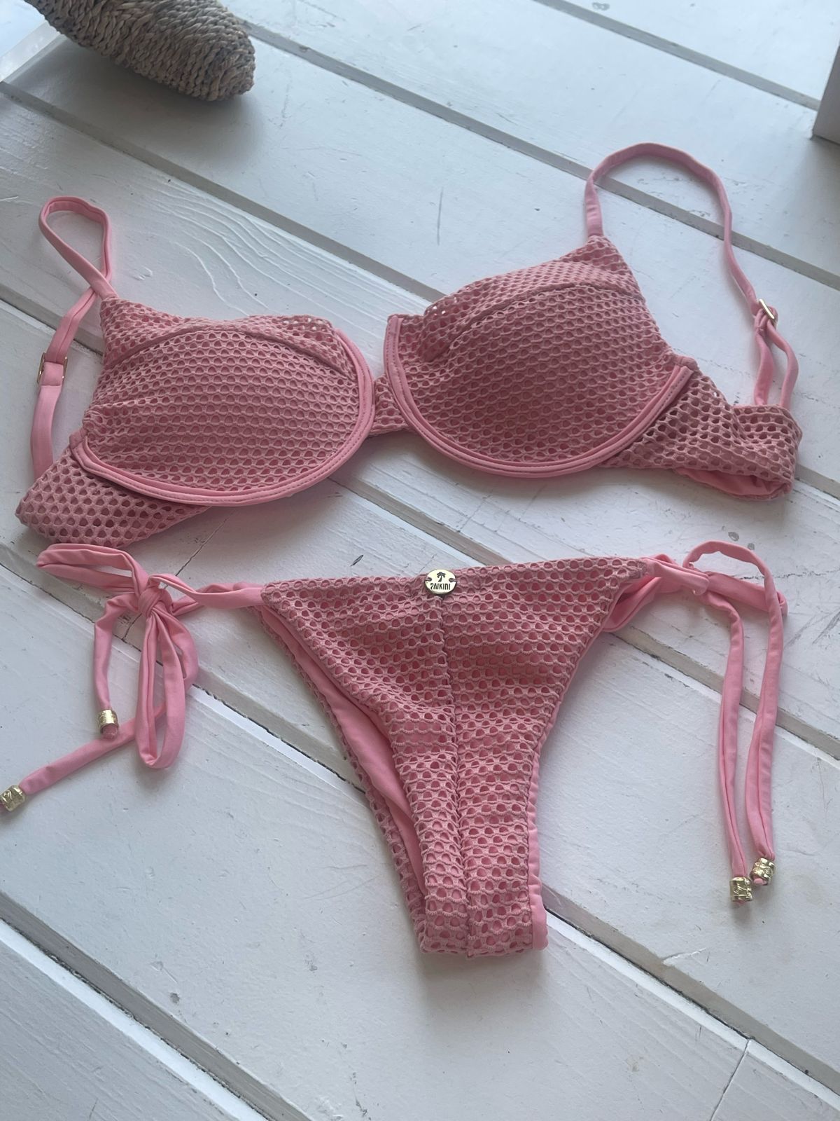 Two-Piece Net Solid Color  Swimwear Beachwear Set Bikini Set