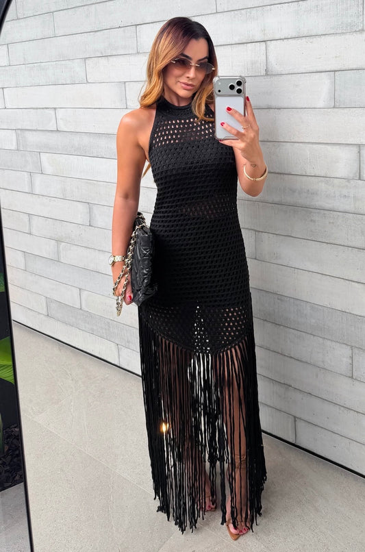 CARMELIA Crochet Fringe Dress