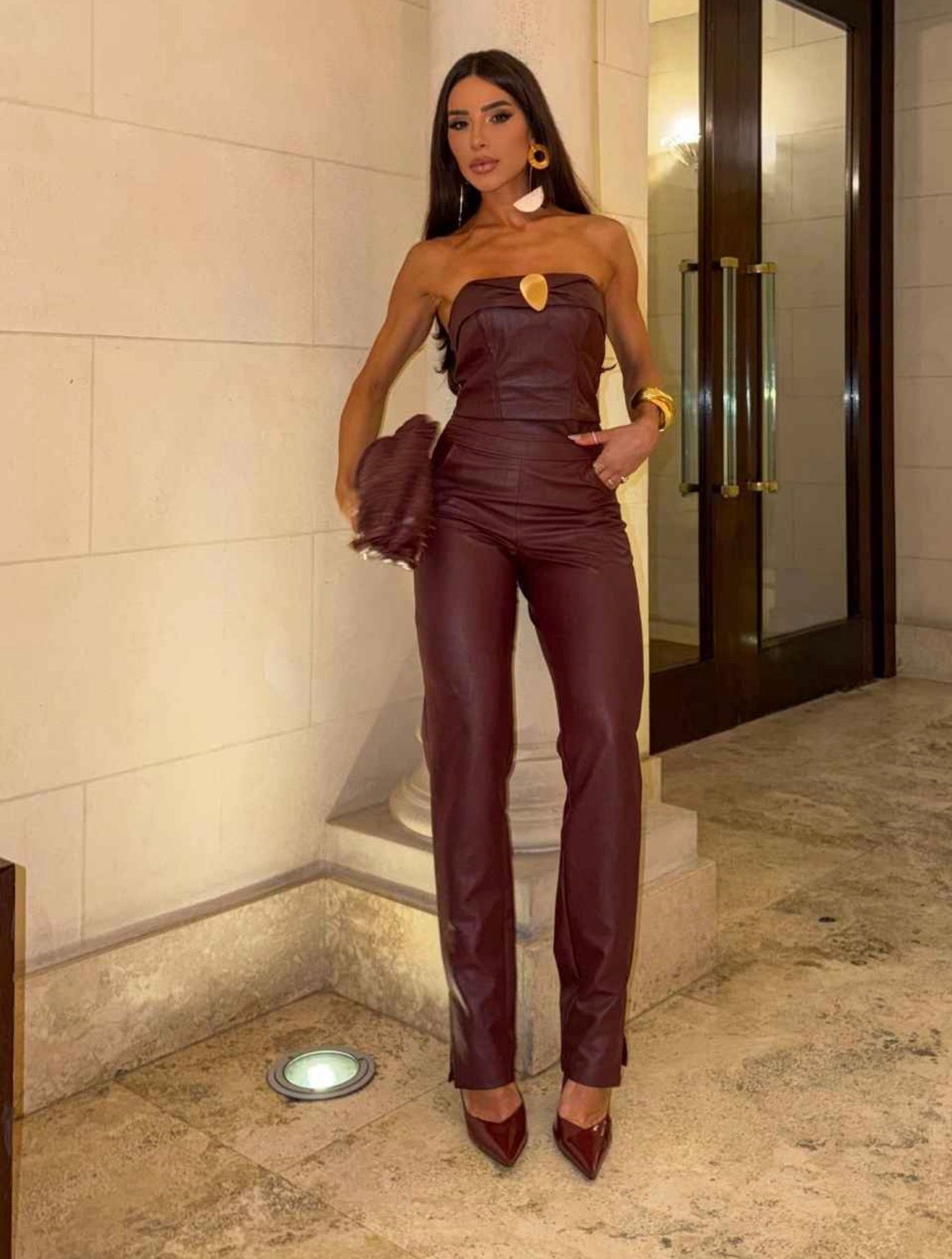 NATURA VIVA SET - Leather Cropped Top with Pants