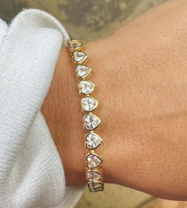 CZ tennis bracelet Heart Shaped Diamond  Bracelet