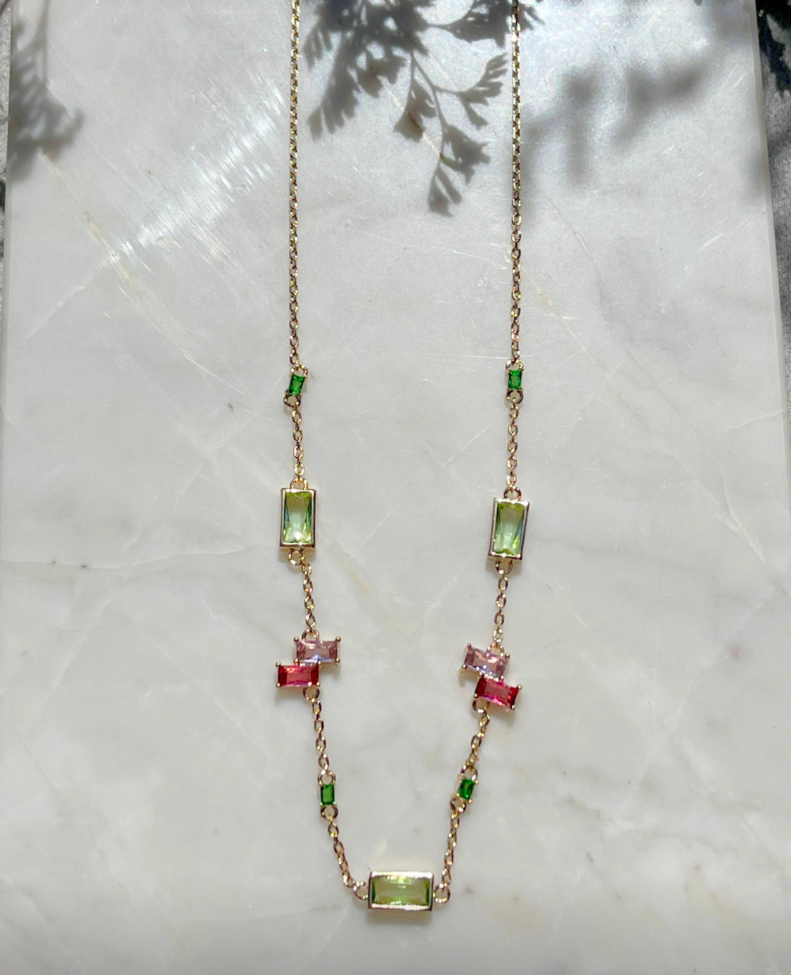 Bloom Green Amethyst, Pink Tourmaline, and Tanzanite Crystals 18K Gold plated necklace