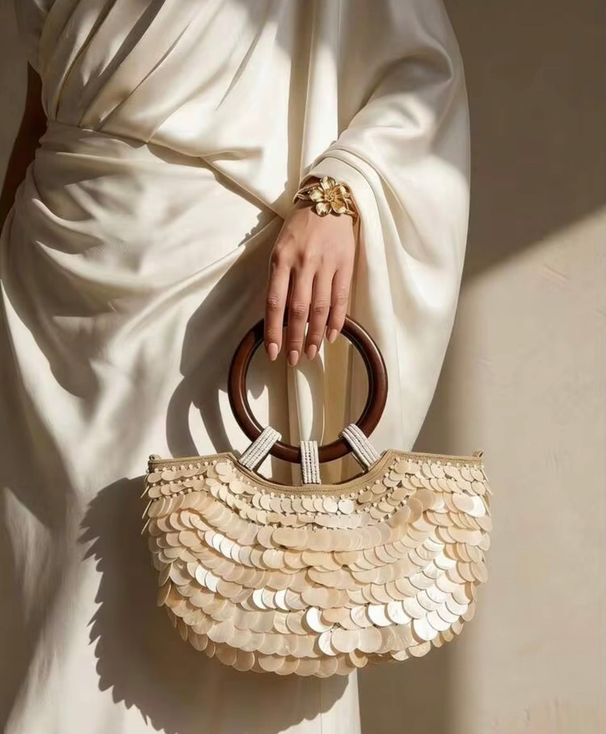 Sequin Embellished Ring Handle Bag