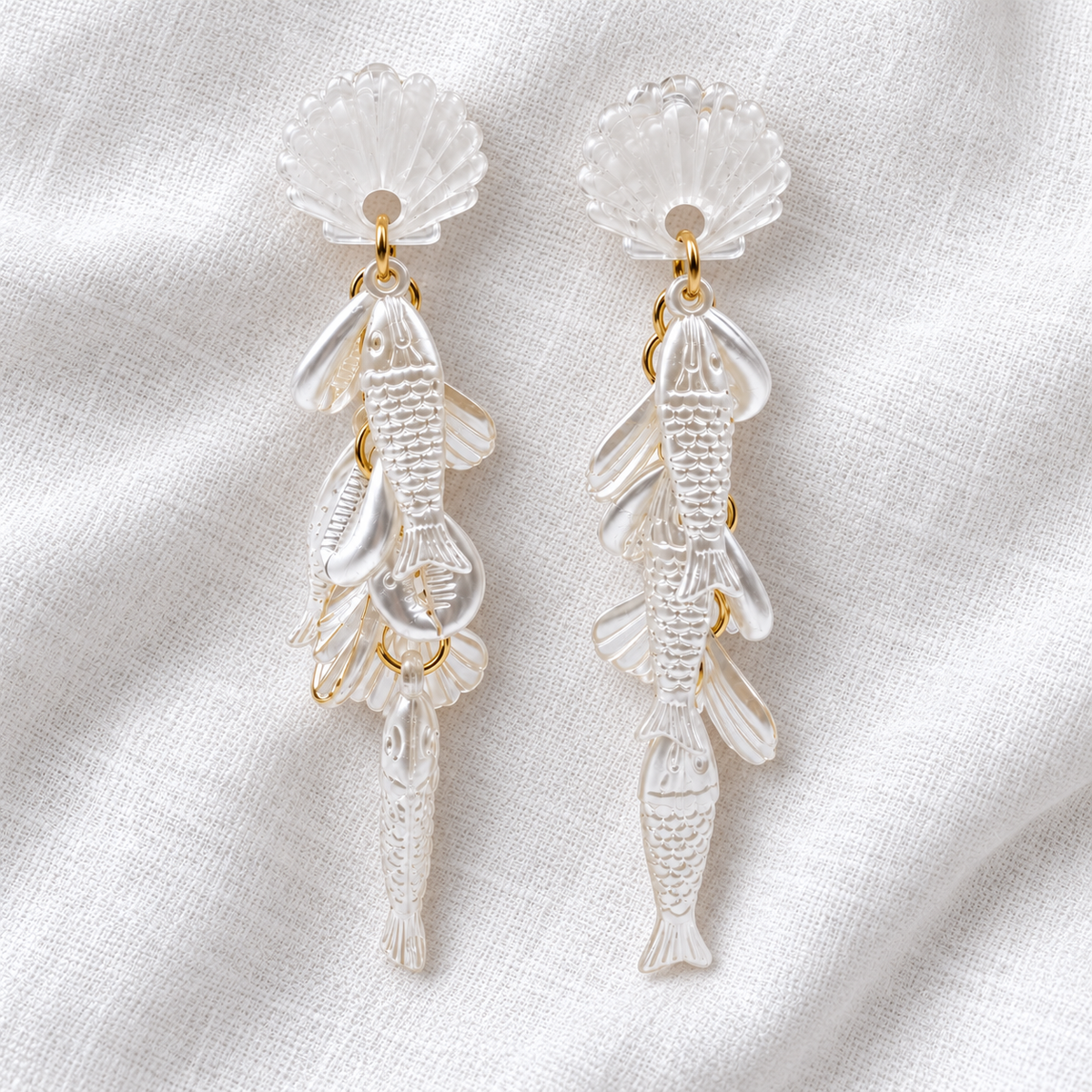 Coastal white Fish Earrings