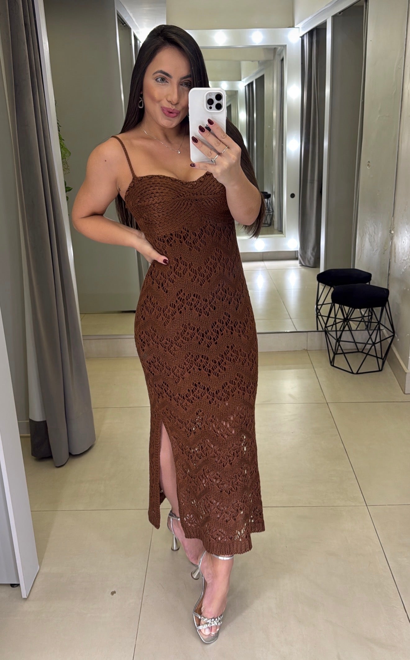 Namaria Spaghetti Strap Crochet knit Maxi Dress