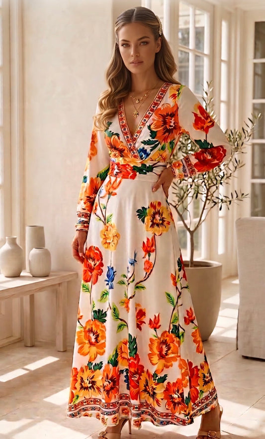 Luana Fluity Long Sleeve Floral Cutout Side Maxi Dress