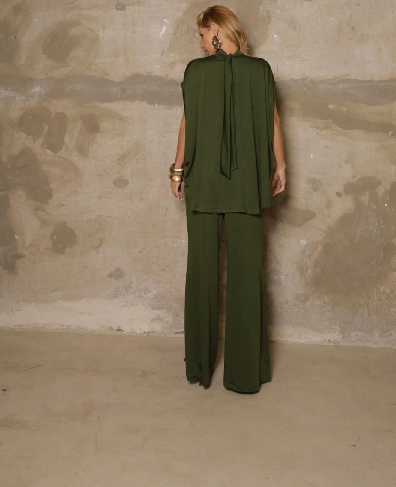 Keziah Draped Cape Top & Wide-Leg Pants Set