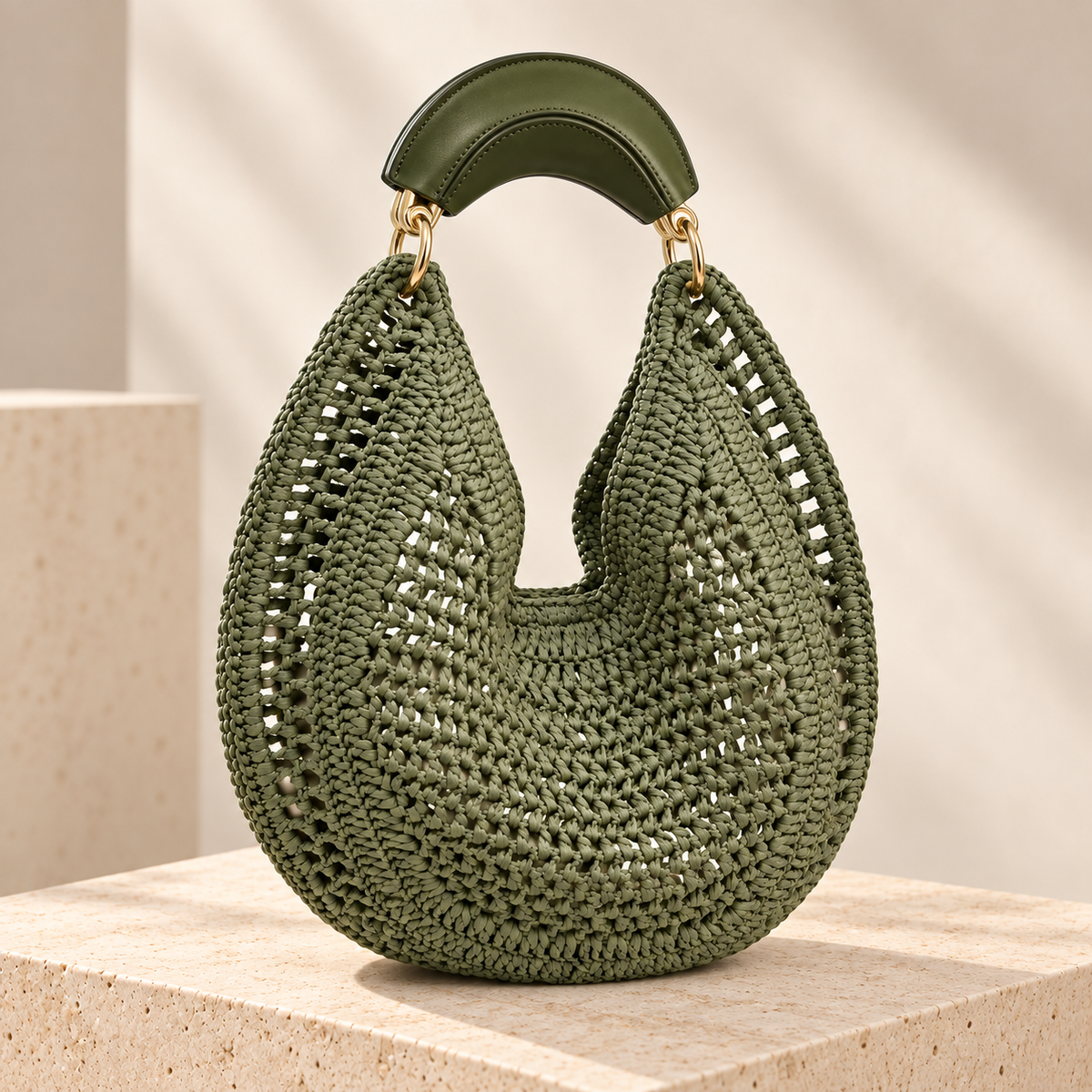 Olive Green Crochet Hobo Bag