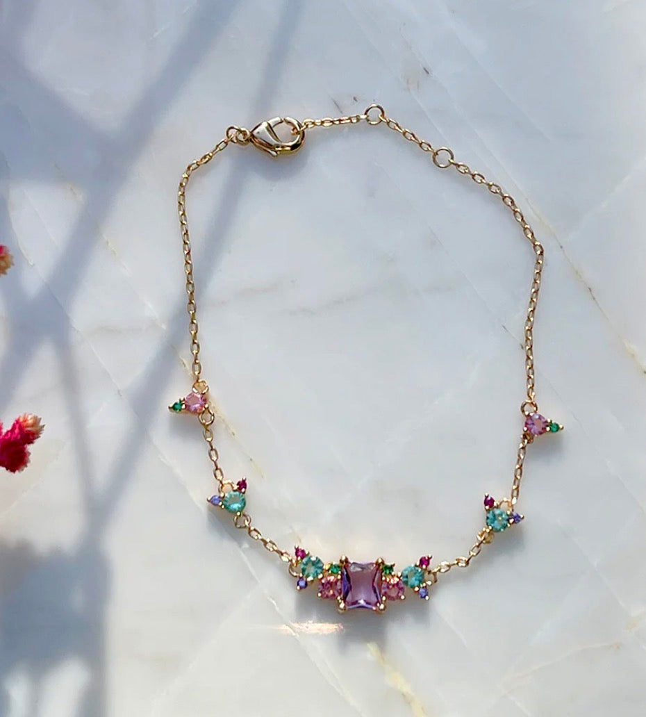 Crystal Amethyst/Pink Quartz/Green Amethyst Bracelet