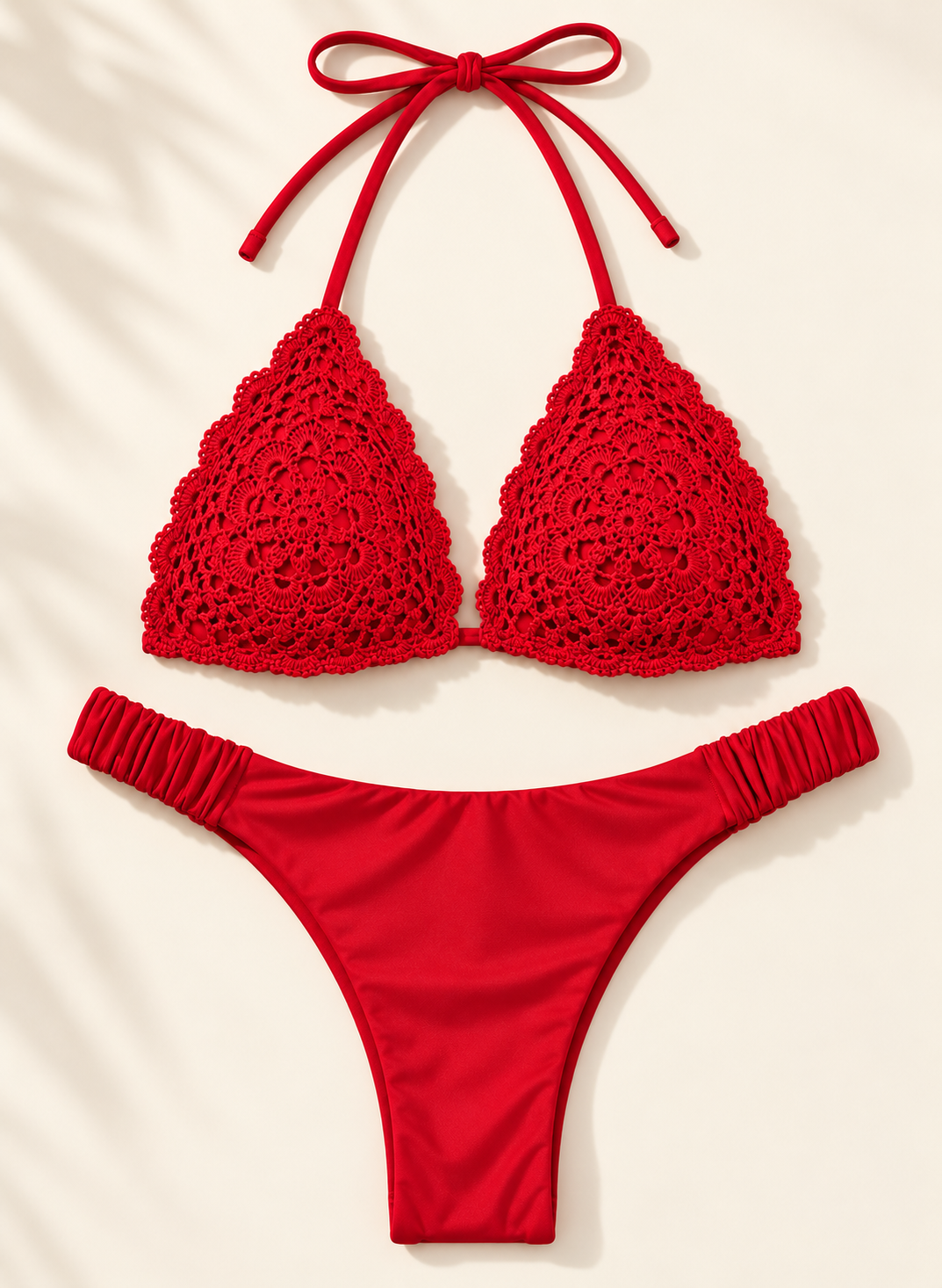 Red Crochet Triangle Bikini Set