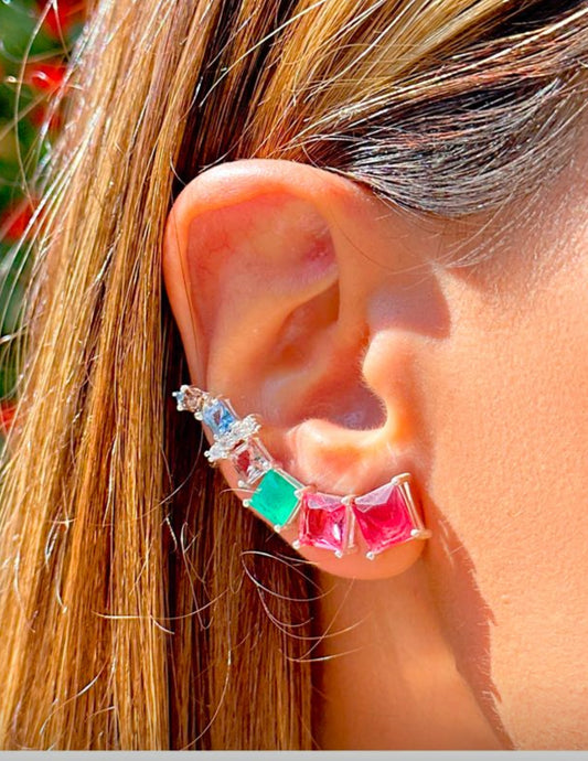 Gold-Plated Ear Cuff Earrings with Colorful Crystals