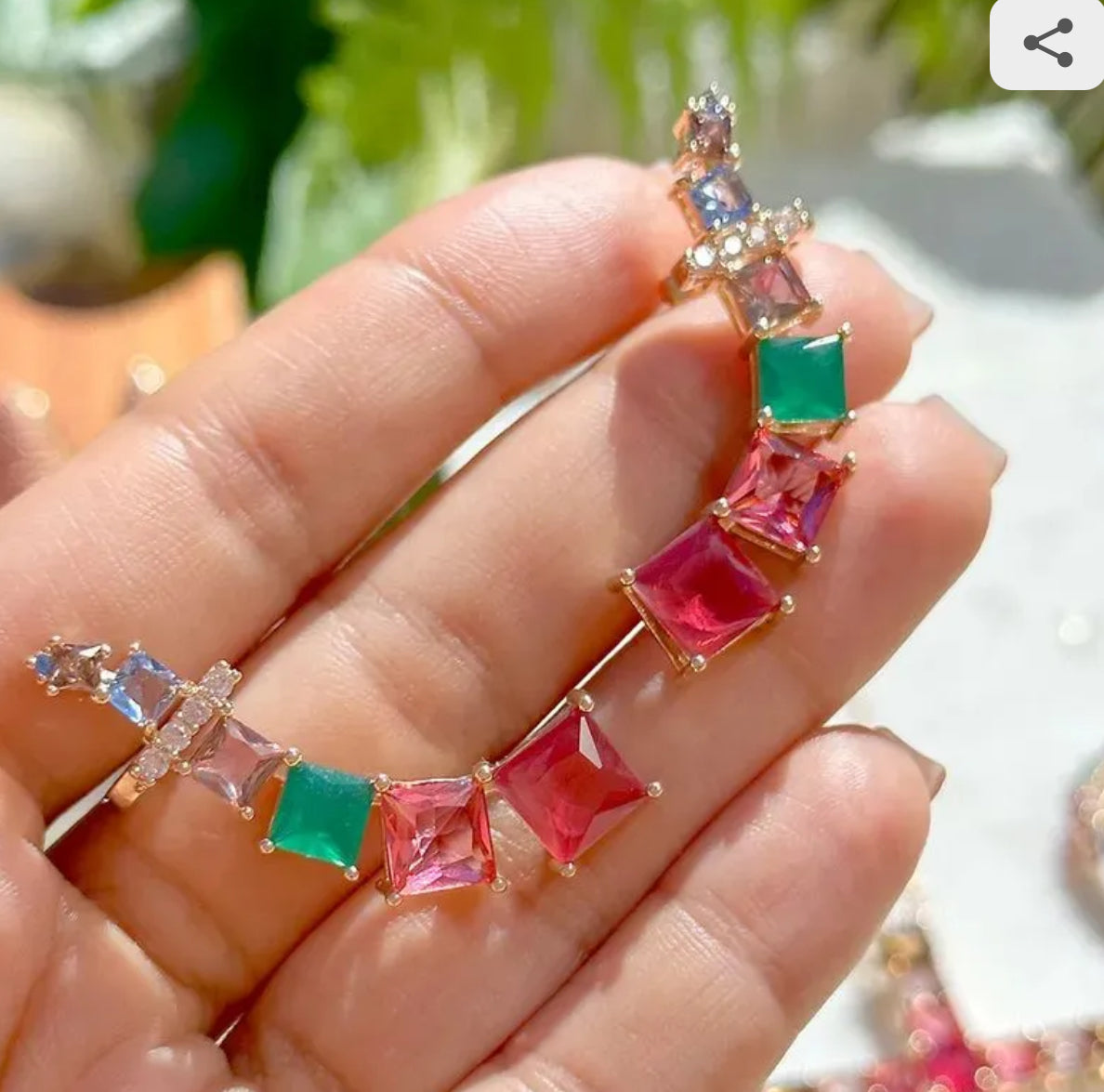 Ear Cuff Earrings with Colorful Crystals