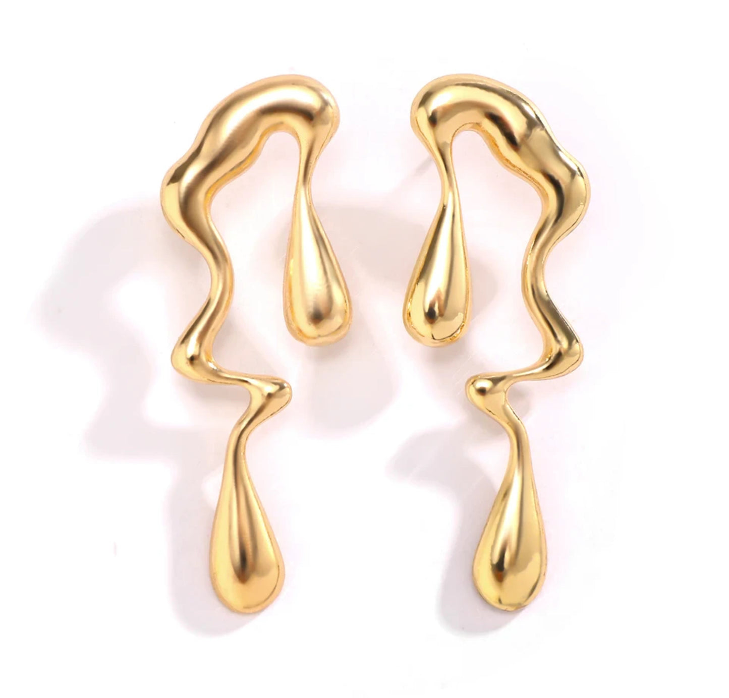 Gold Abstract Curved Drop Statement Earrings