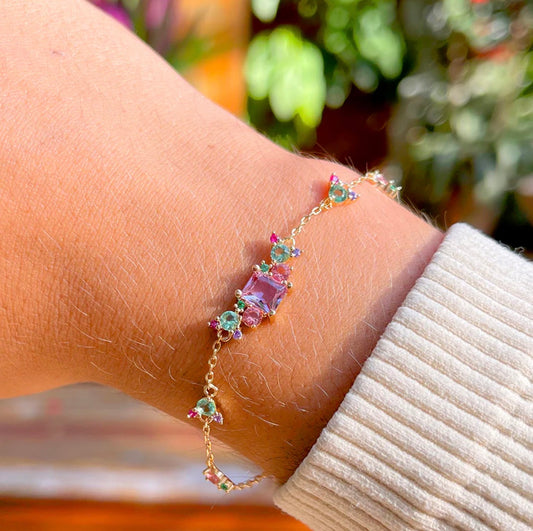 Crystal Amethyst/Pink Quartz/Green Amethyst Bracelet