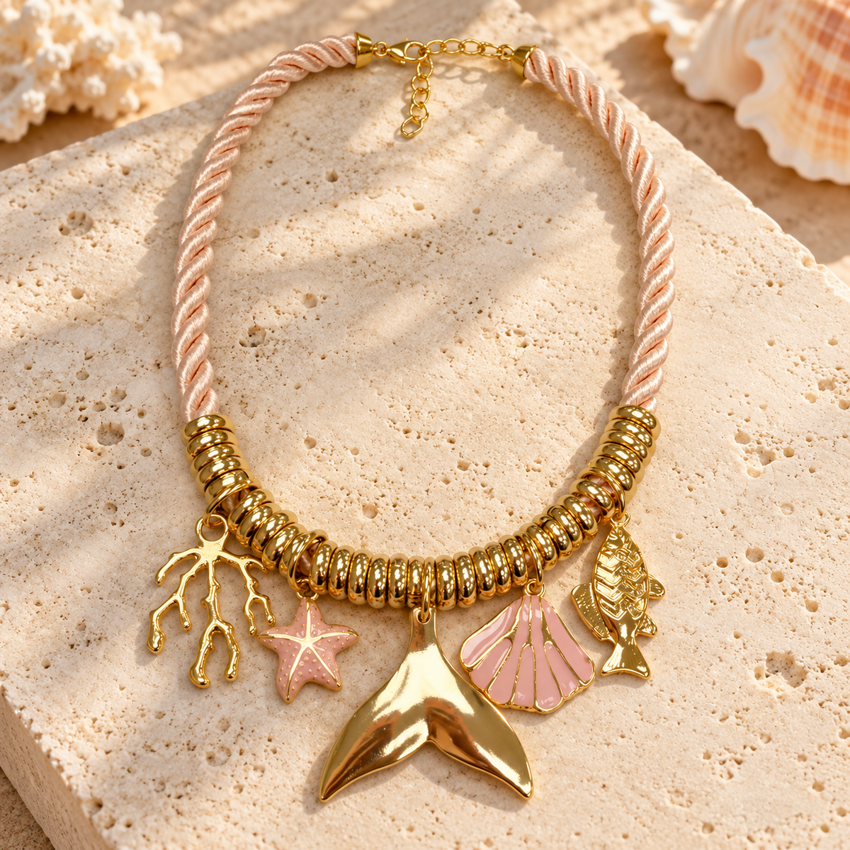 Blush Cord Mermaid Charm Necklace