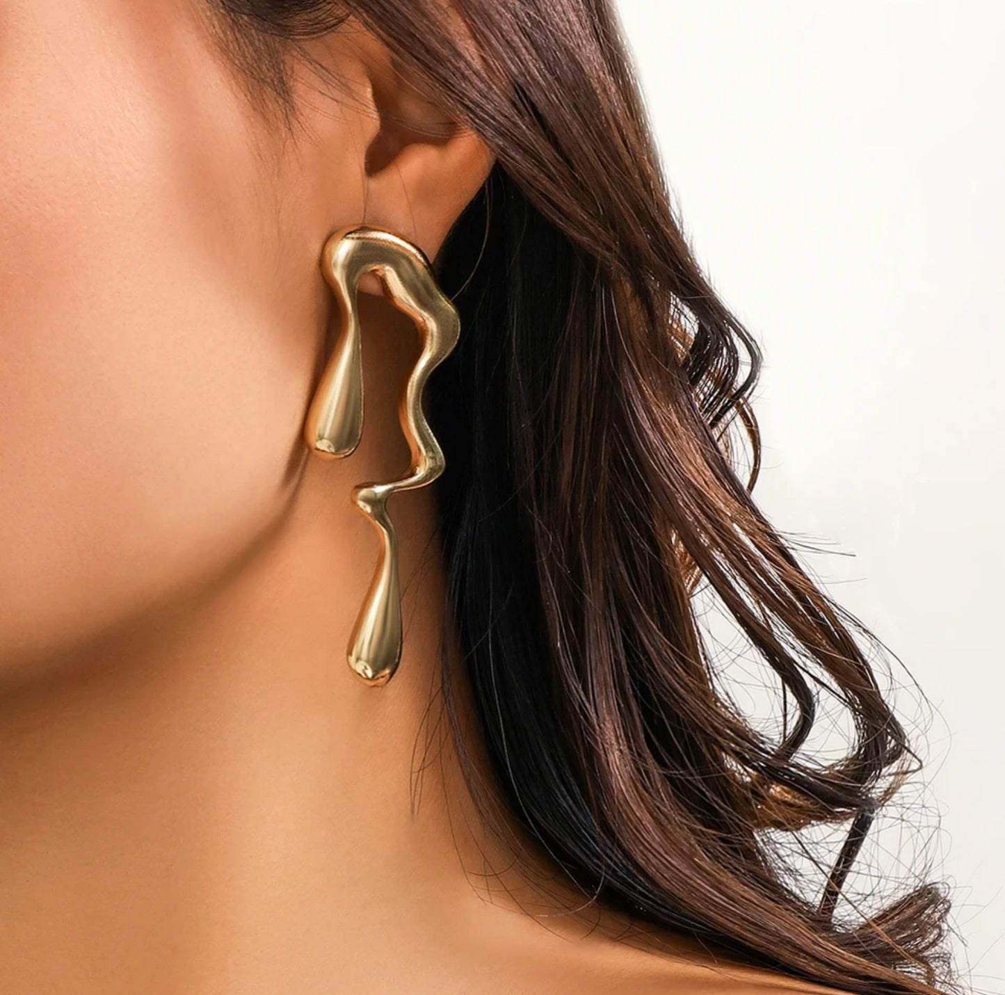 Gold Abstract Curved Drop Statement Earrings