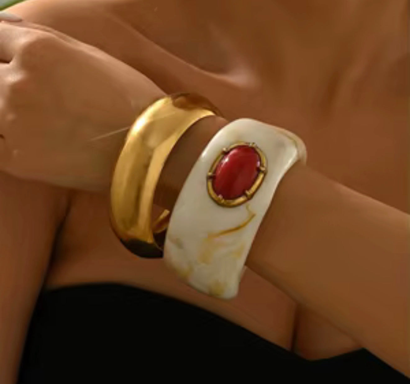 Solstice Gold and Stone Bangle Bracelete