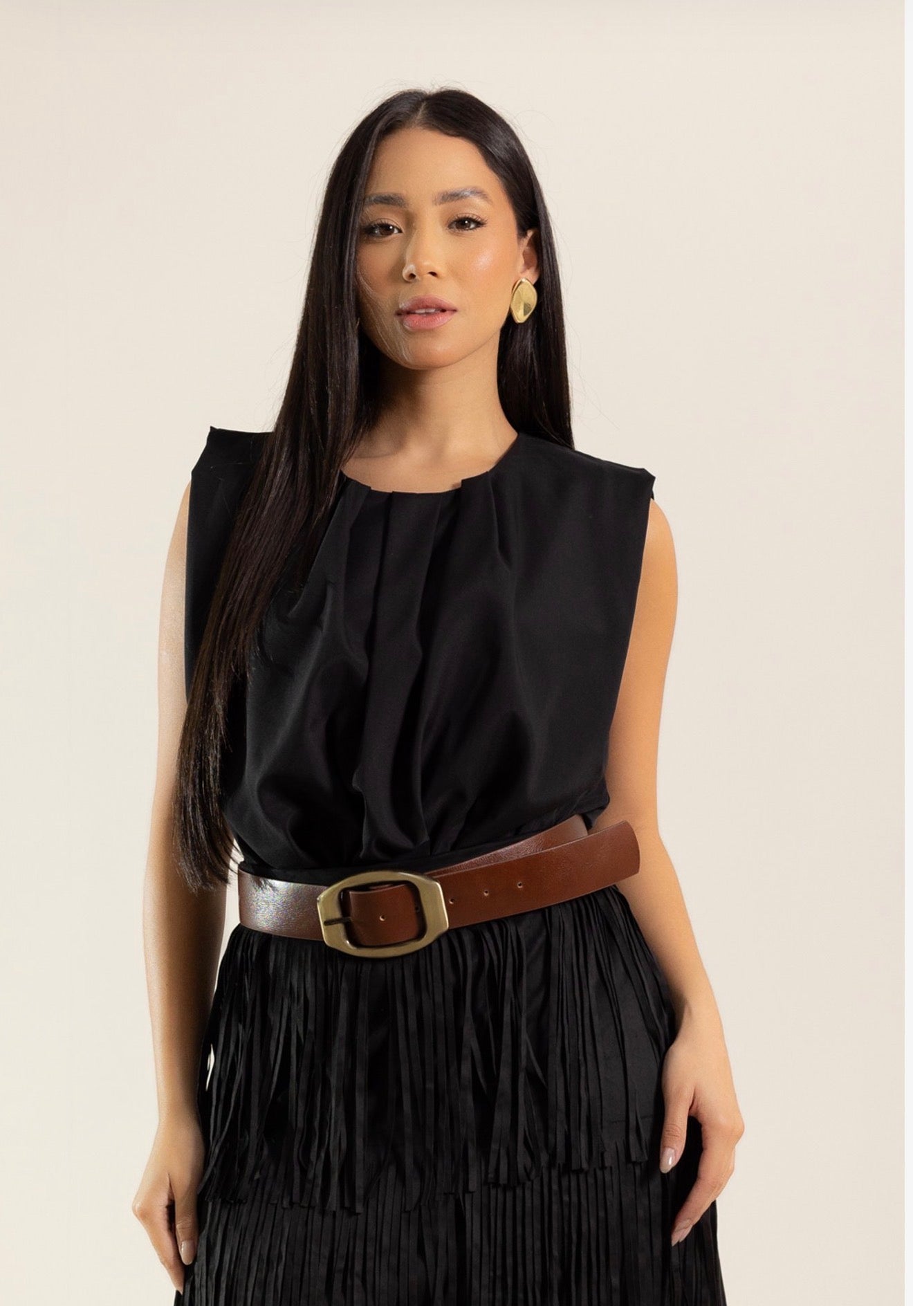 Women's Bodysuit with Front Folds and Light Shoulder Pads