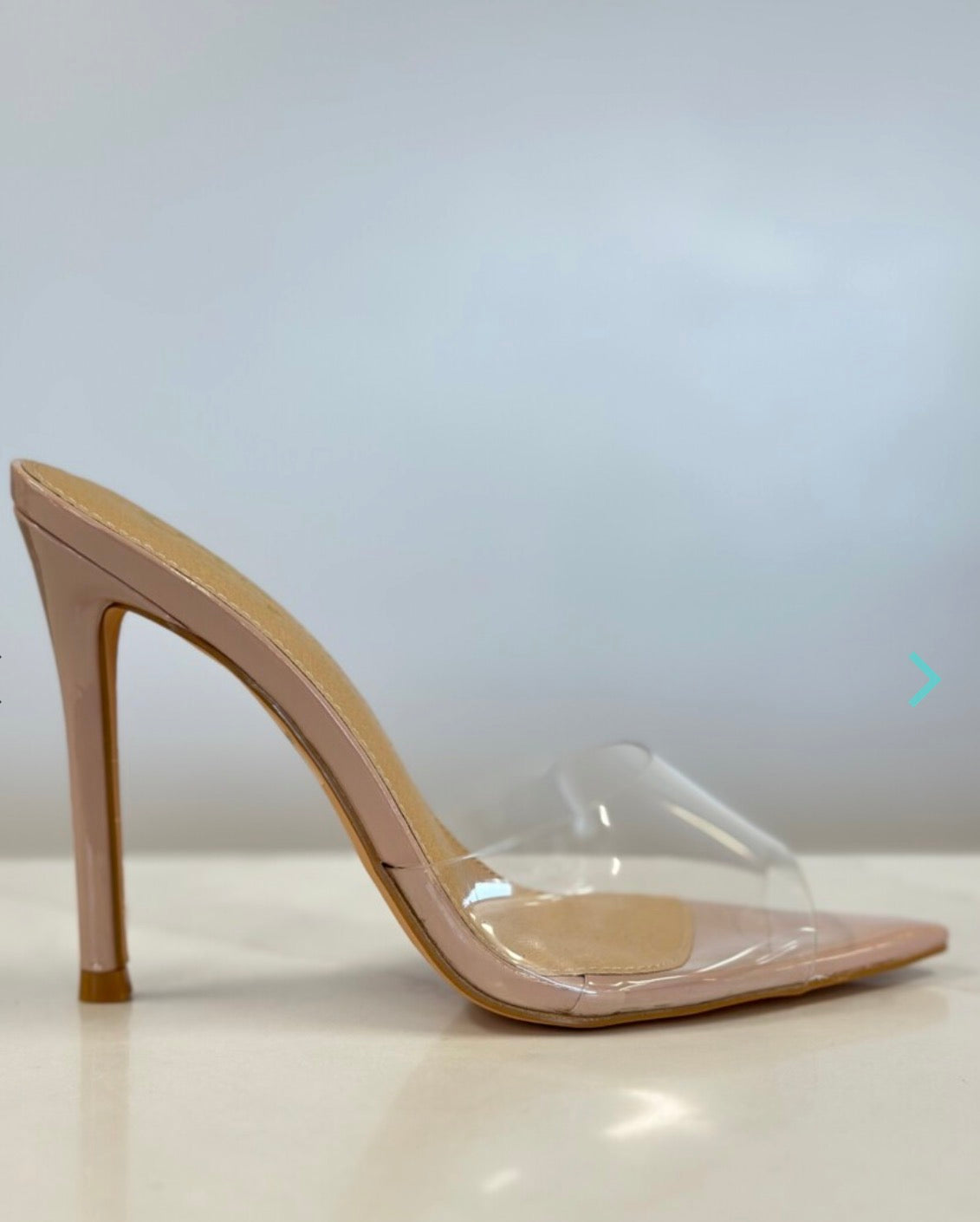 Blush Nude Clear Strap Stiletto Mule Heels