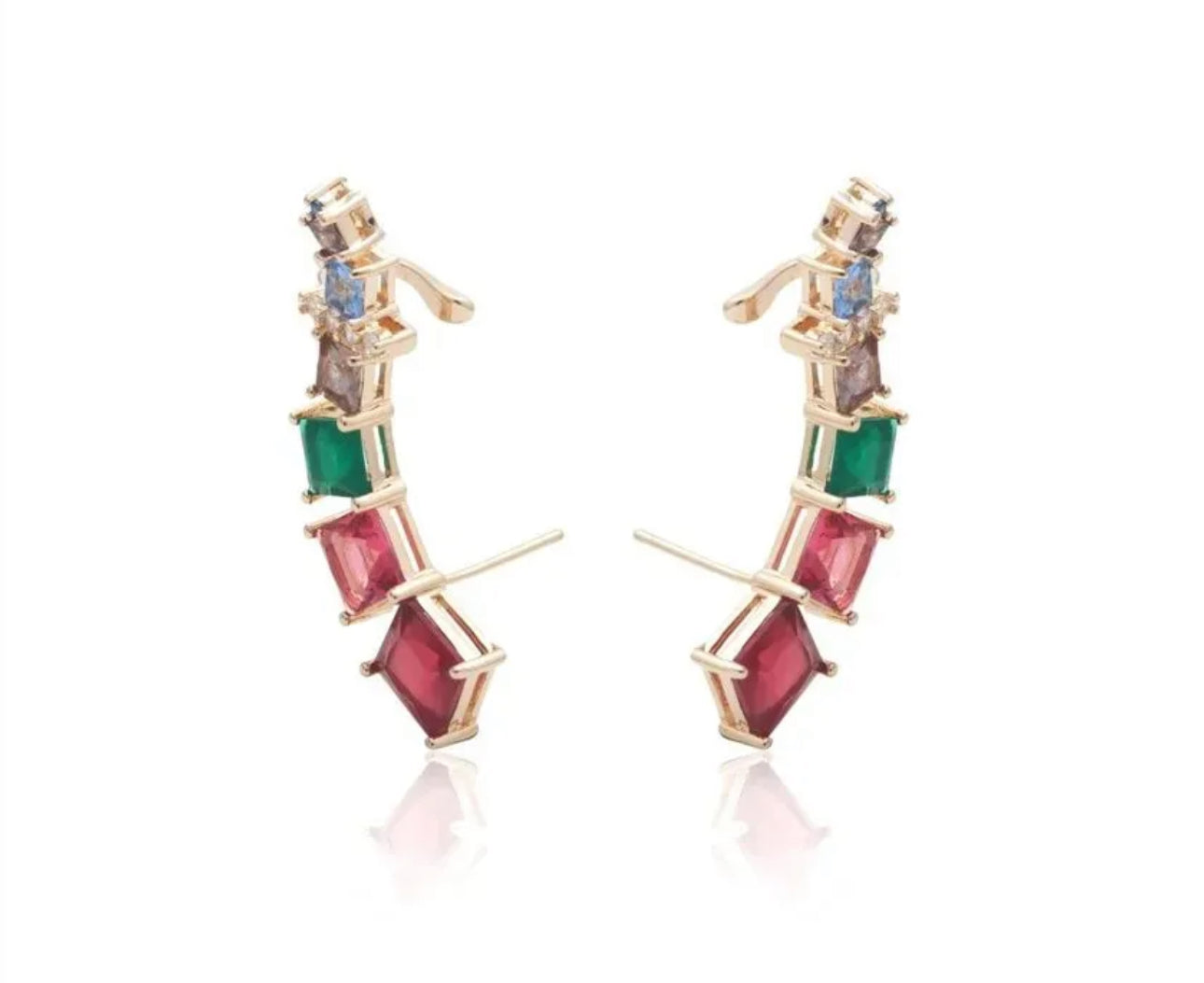 Gold-Plated Ear Cuff Earrings with Colorful Crystals