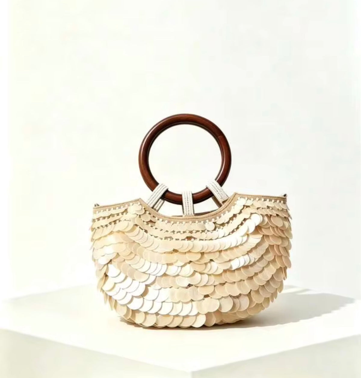 Sequin Embellished Ring Handle Bag
