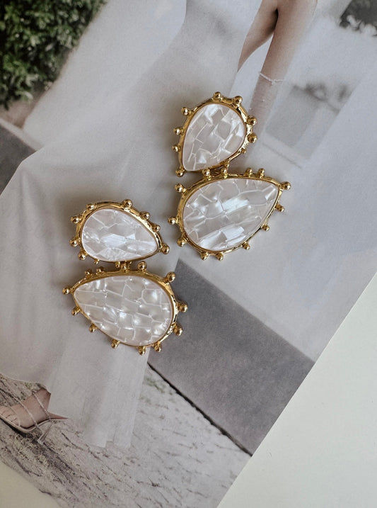 Gold Plated Cream Pearl Earrings with Gold Details