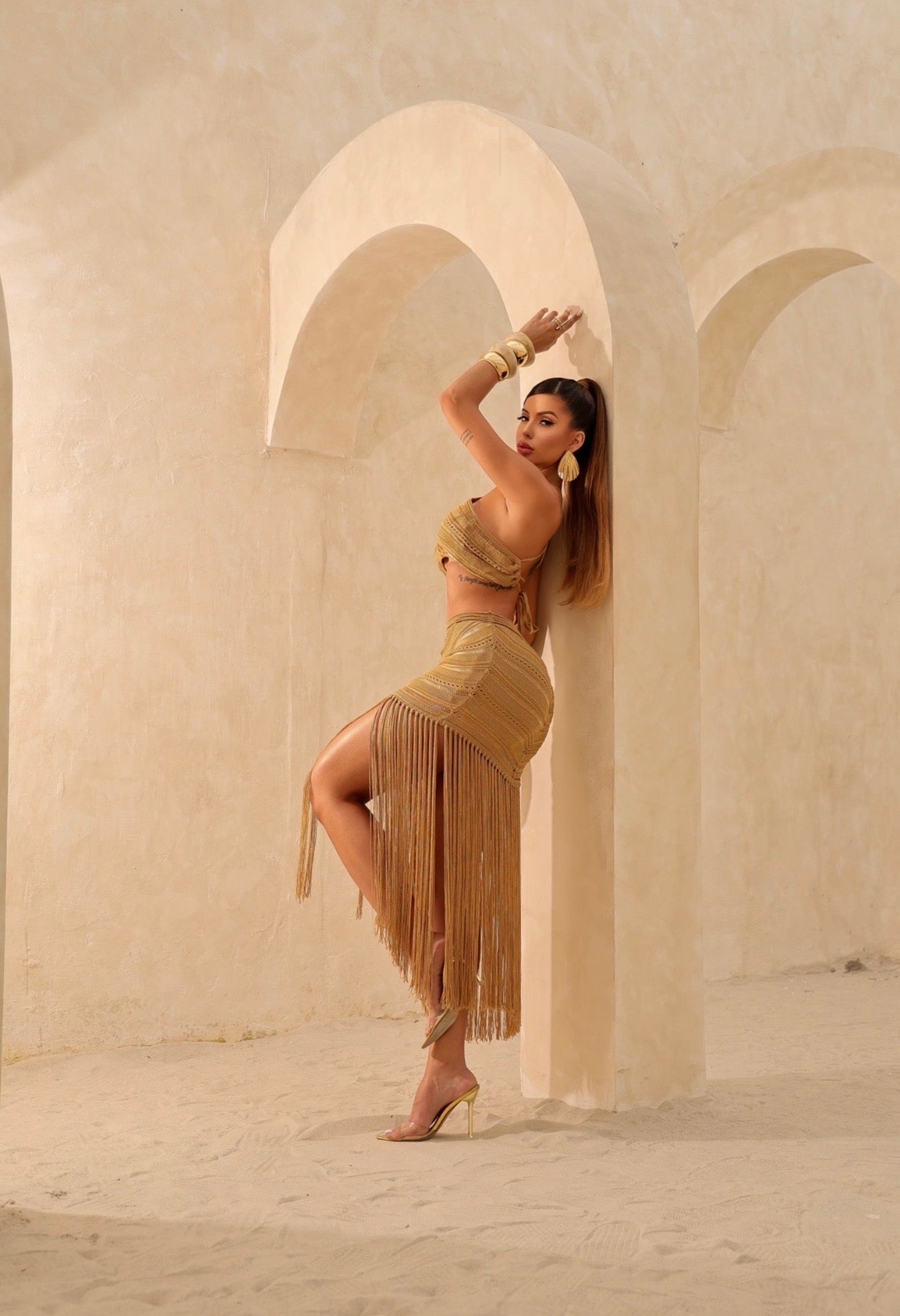 Gold Rayon Set with Long Fringe