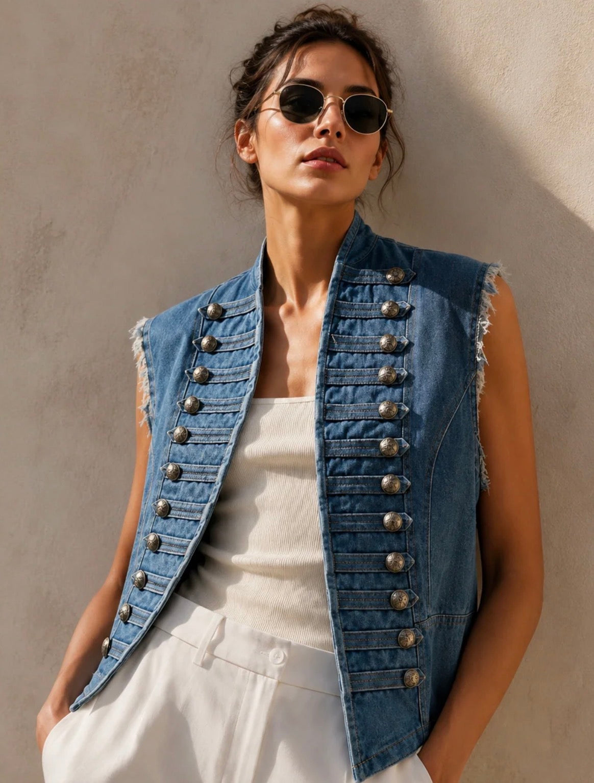 Blue Denim Button-Detail Vest