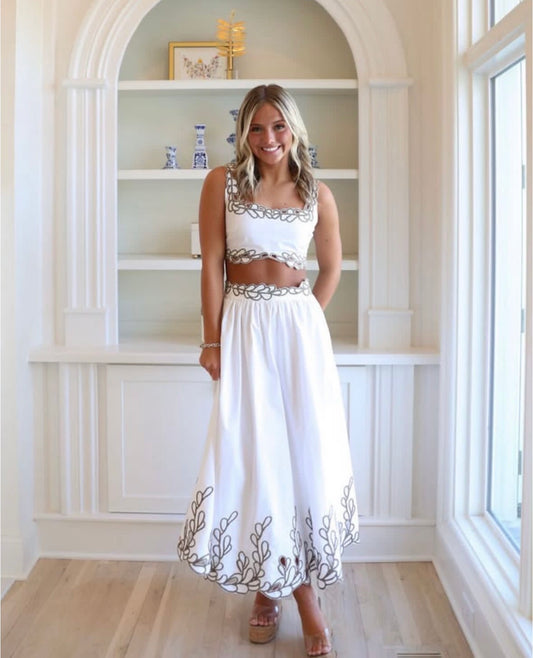 Scalloped Vine Embroidered Two‑Piece Set