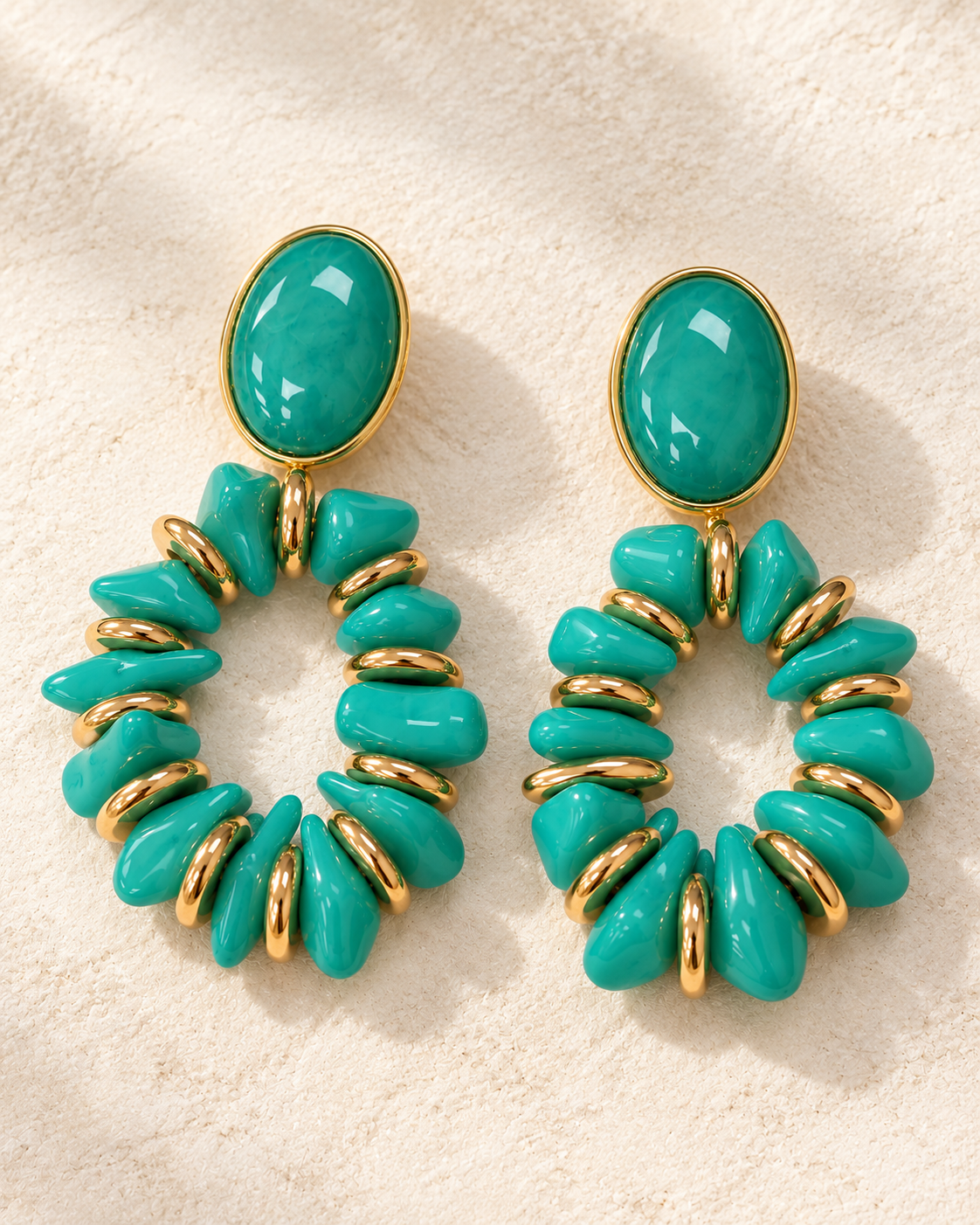 Turquoise & Gold-Tone Statement Drop Earrings